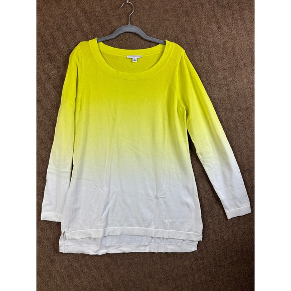 Isaac Mizrahi Live! Ombre Cotton Knit Tunic Sweater Long Sleeve Chartreuse - Picture 1 of 9